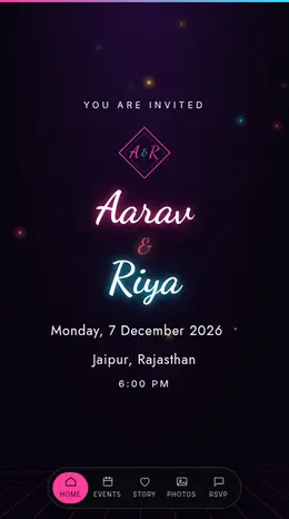 Neon Sangeet wedding invitation website template